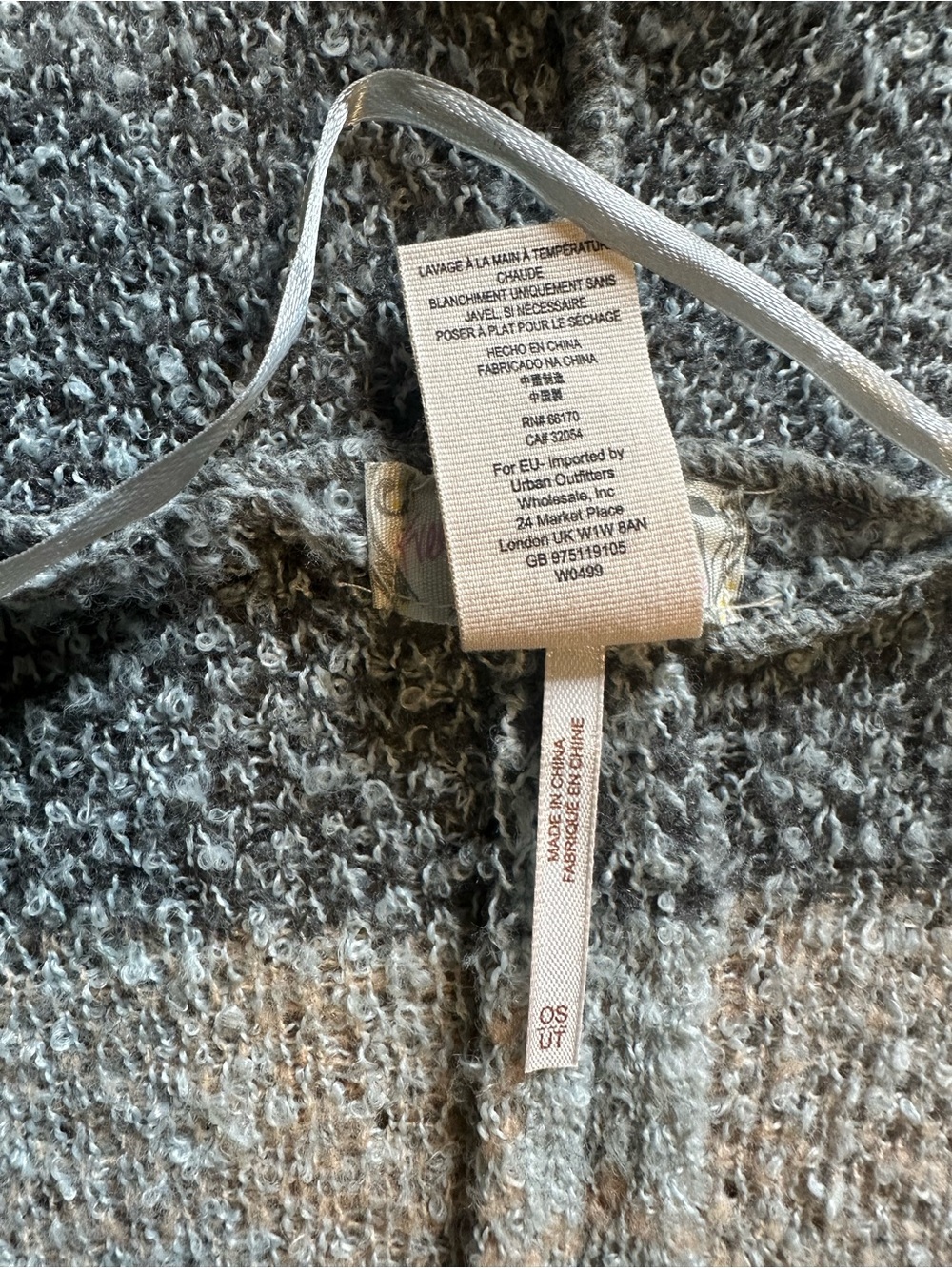Free People Cozy Hooded Fringe Poncho in Gray and Tan - Picture 4 of 4
